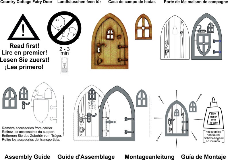 Country Cottage Wooden 3D Fairy Door Craft Kit with Fairy Windows, Keyhole and Door Handle for Fairy Gardens, Fairy Houses etc image 7