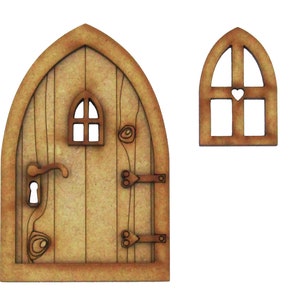 Country Cottage Wooden 3D Fairy Door Craft Kit with Fairy Windows, Keyhole and Door Handle for Fairy Gardens, Fairy Houses etc image 2