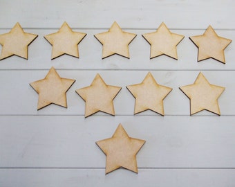 Wooden Star Craft Shapes - Pack of Ten 85mm (3.3 inch) Simple Wooden Star Blank Craft Shapes