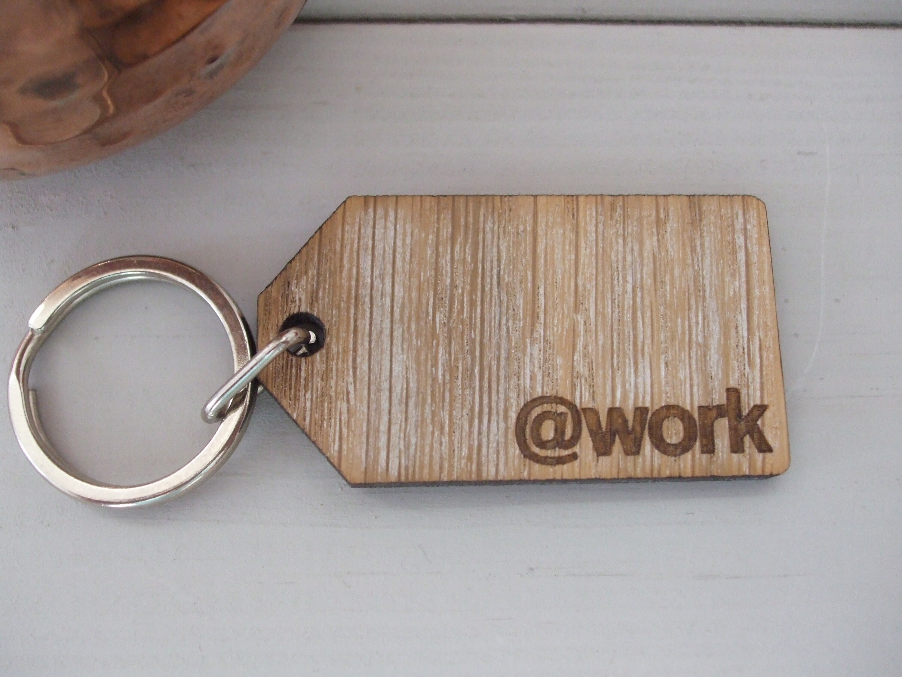 Distinctive 'work' Handmade Wooden Gift Key Ring Etsy