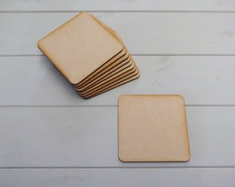 Square Wooden Coaster Craft Shapes - Pack of Ten 100mm (3.9 inch) Simple Wooden Blank Coaster Square Craft Shapes