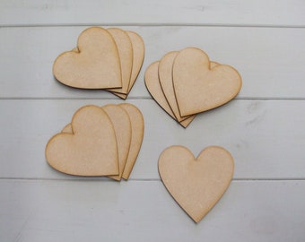 Wooden Heart Craft Shapes - Pack of Ten 110mm (4.3 inch) Simple Wooden Heart Blank Craft Shapes