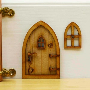 Country Cottage Wooden 3D Fairy Door Craft Kit with Fairy Windows, Keyhole and Door Handle for Fairy Gardens, Fairy Houses etc image 6