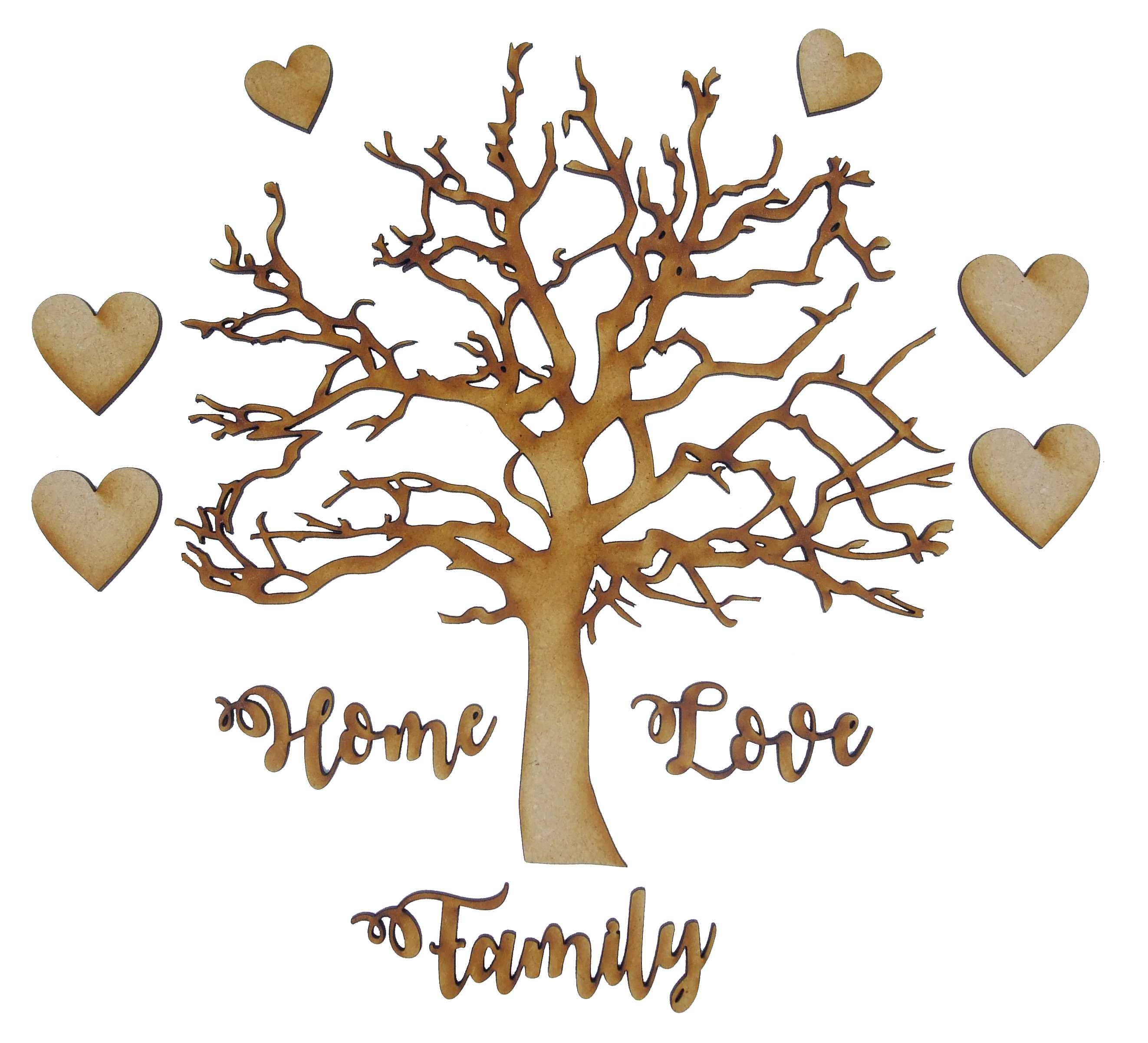 Family Tree 1 Name//Word Personalised Heart 3mm MDF Laser Cut Wooden Craft Blank