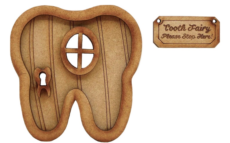 Tooth Fairy Wooden 3D Fairy Door Kit with 'Tooth Fairy Please Stop Here' Sign image 2