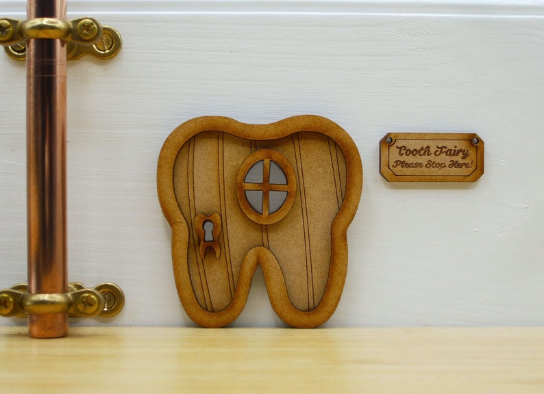 Tooth Fairy Wooden 3D Fairy Door Kit with 'Tooth Fairy Please Stop Here' Sign image 4