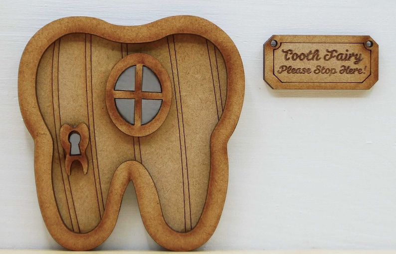 Tooth Fairy Wooden 3D Fairy Door Kit with 'Tooth Fairy Please Stop Here' Sign image 5