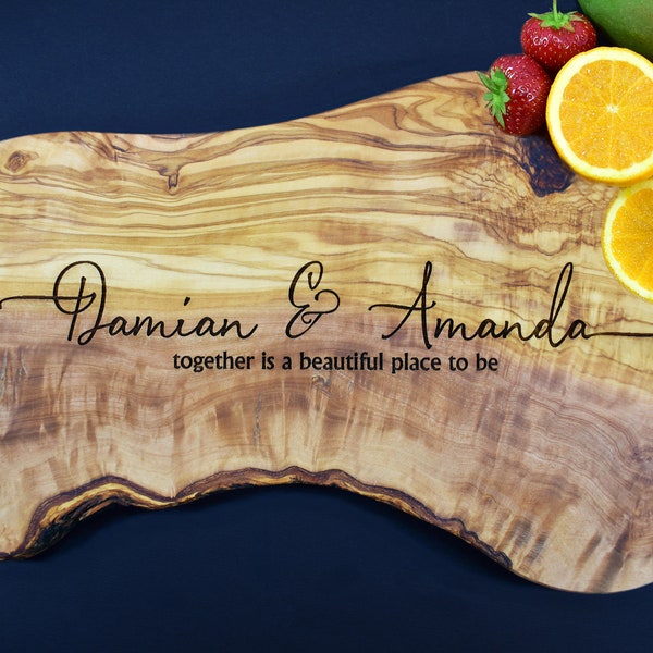 Personalised Chopping Board Olive Wood Cutting Board Oval Live-Edge Wooden Cheeseboard Rustic Presentation Serving Board Wedding New Home