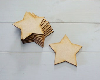 Wooden Star Craft Shapes - Pack of Ten 150mm (5.9 inch) Simple Wooden Star Blank Craft Shapes