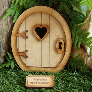 Round Fairy Door Craft Kit Three-dimensional Wooden Fairy Door Kit with Fairy Window and 'Fairies Welcome' Doormat image 1