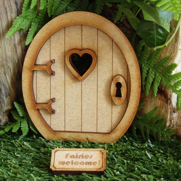 Round Fairy Door Craft Kit - Three-dimensional Wooden Fairy Door Kit with Fairy Window and 'Fairies Welcome' Doormat