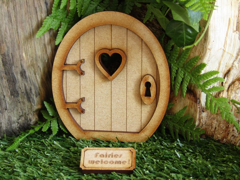 Round Fairy Door Craft Kit Three-dimensional Wooden Fairy Door Kit with Fairy Window and 'Fairies Welcome' Doormat image 1