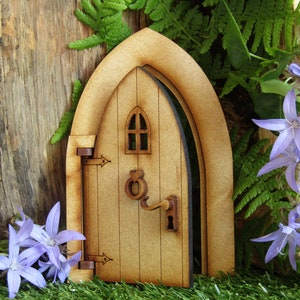 Opening Country Cottage Wooden Fairy Door Craft Kit. Fully Opening 3D Fairy Door kit for Fairy Gardens, Skirting Boards, Log Houses etc