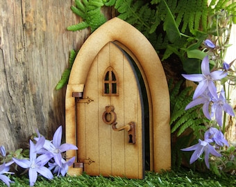 Opening Country Cottage Wooden Fairy Door Craft Kit. Fully Opening 3D Fairy Door kit for Fairy Gardens, Skirting Boards, Log Houses etc