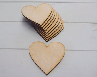 Wooden Heart Craft Shapes - Pack of Ten 150mm (5.9 inch) Simple Wooden Heart Blank Craft Shapes