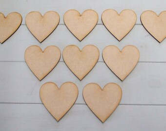 Wooden Heart Craft Shapes - Pack of Ten 80mm (3.1 inch) Simple Wooden Heart Blank Craft Shapes