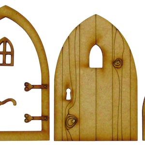 Country Cottage Wooden 3D Fairy Door Craft Kit with Fairy Windows, Keyhole and Door Handle for Fairy Gardens, Fairy Houses etc image 3