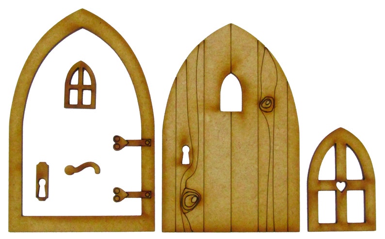 Country Cottage Wooden 3D Fairy Door Craft Kit with Fairy Windows, Keyhole and Door Handle for Fairy Gardens, Fairy Houses etc image 3