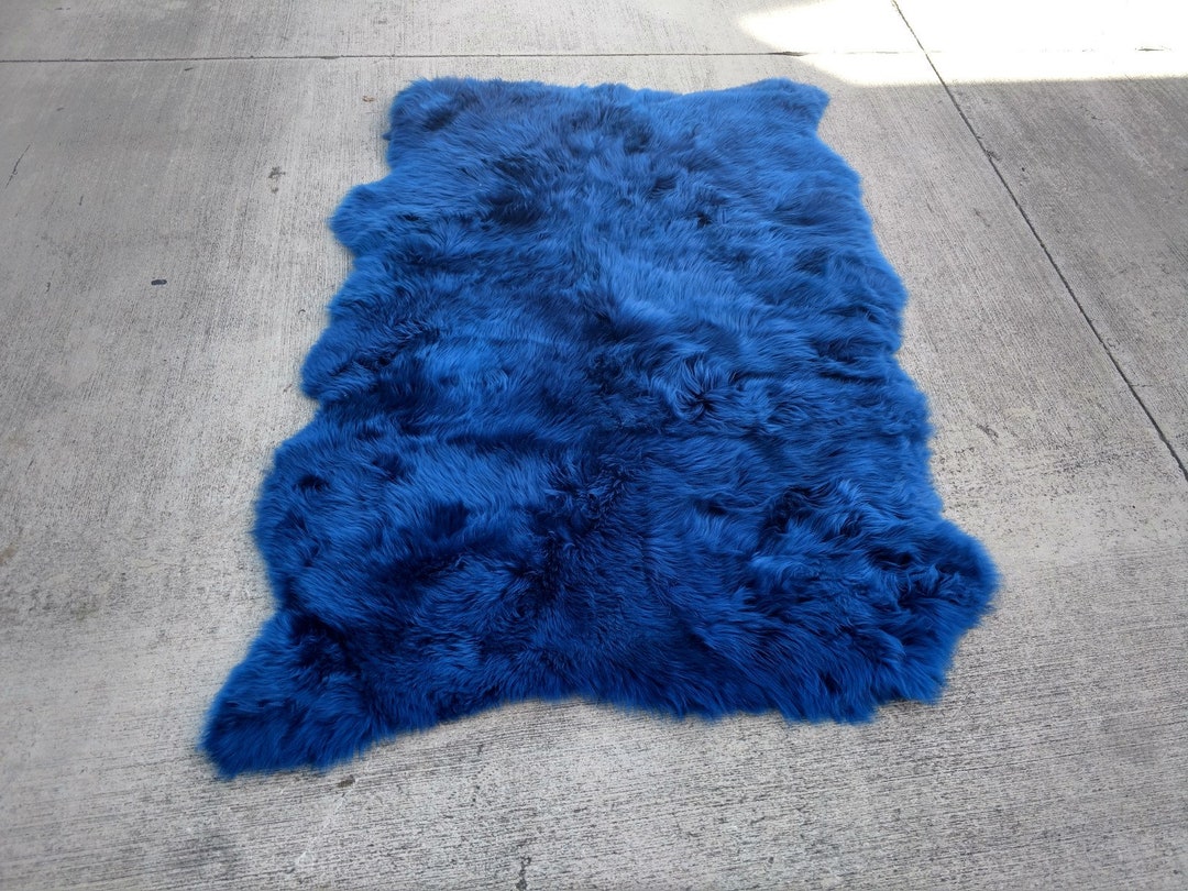 Blue Sheepskin Rug Etsy