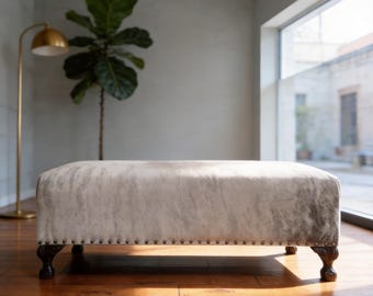 Grey Brindle Cowhide Ottoman
