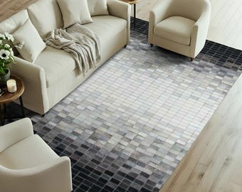 Tappeto in pelle di mucca Equalizer nero grigio bianco