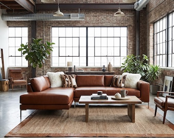 Lincoln Saddle Brown Leather Sofa Chaise Sectional
