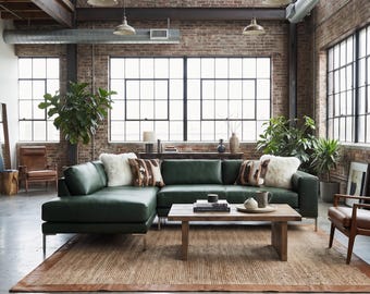 Lincoln Kiefergrünes Ledersofa mit Chaiselongue