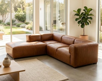 Divano componibile con chaise longue in pelle pieno fiore stile londinese
