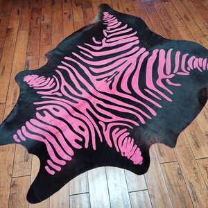 Pink Zebra Shape Rug Pink and Black Zebra Print Cowhide Rug - Etsy