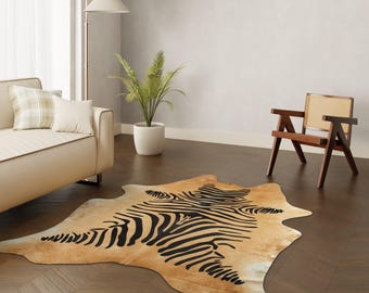 Zebra Tan and Black Cowhide Rug