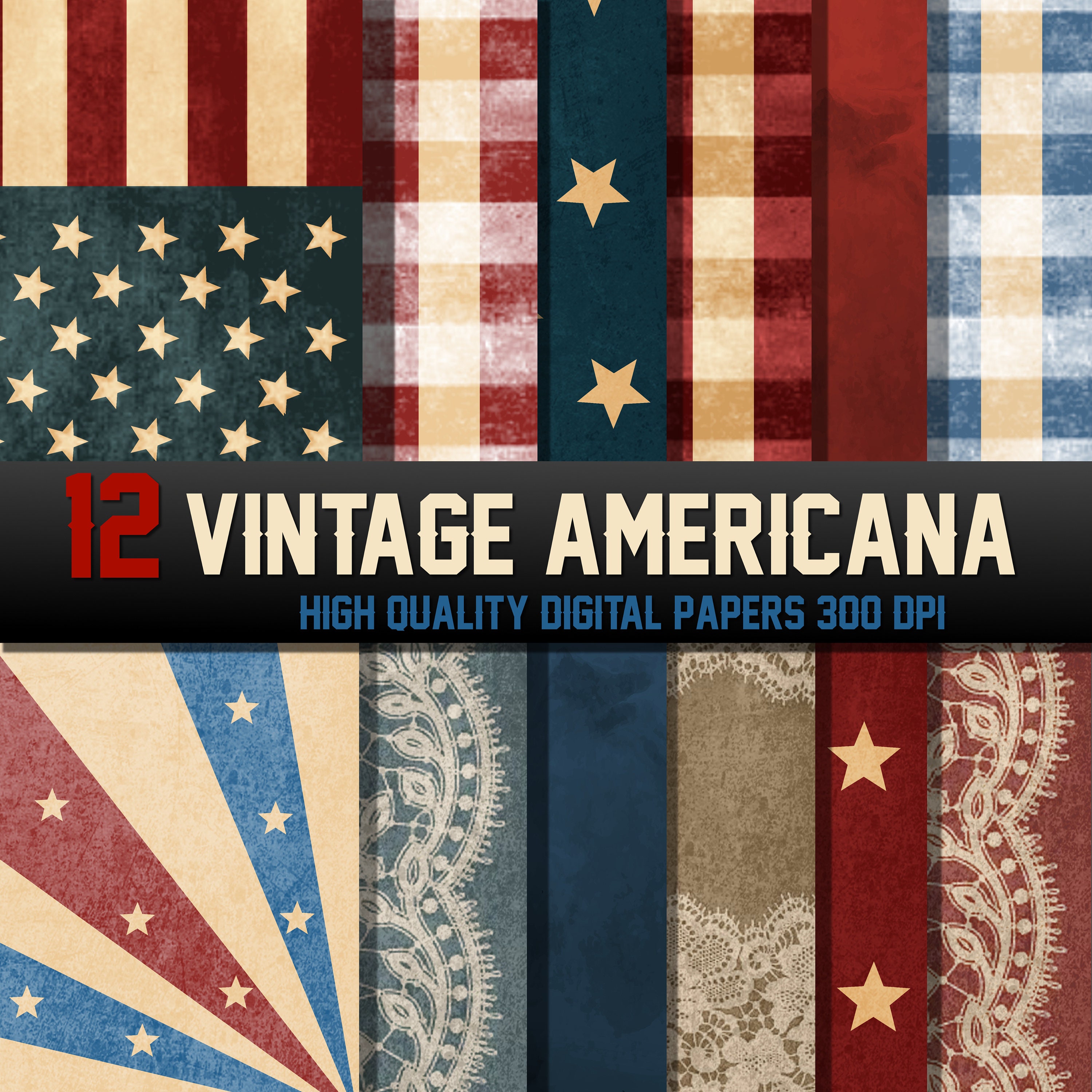 Vintage Americana Scrapbook Craft Paper Set || INSTANT