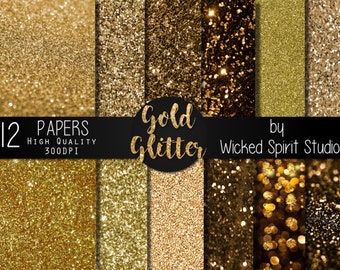 Gold Glitter Scrapbook Paper Set  ||  INSTANT DOWNLOAD ||  Printable  ||  DIY