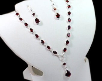 925 Sterling silver,Red Garnet Necklace Earring Set,Genuine Gemstone Jewelry,Anniversary gift,Proposal Gift Necklace,Moonstone,Lapis,Citrine