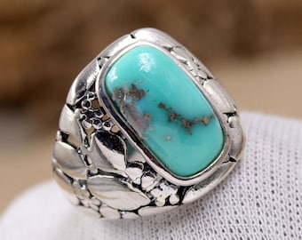 American Turquoise Ring, Mens Ring, Boys Ring, Handmade Ring, Wide Band Ring, 925 Sterling Silver Ring, Promise Ring, Partywear Ring Jewelry