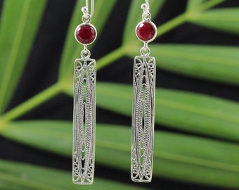 Novel Ruby Earring,Fine Filigree Hangings,925 Sterling Silver Gemstone Jewelry,Valentine Gift,Party Wear Danglers,Birthday Gift for Daughter
