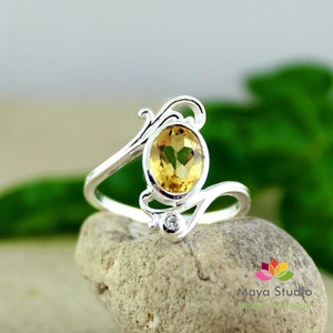 Citrine Solitaire Ring: 925 Sterling Silver Promise Ring