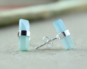 Funky chalcedony Stud Earring,925 Sterling Silver jewelry,pencil cut gemstone,fancy stud earring,Casual earring,Gift for Daughter Sister Mom