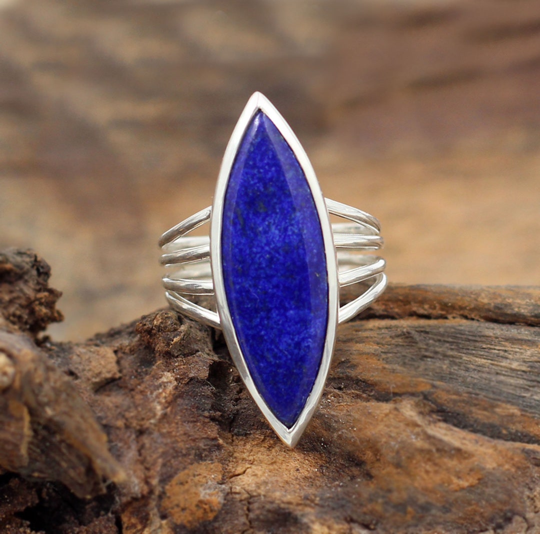 Lapis Lazuli Gemstone Ring Engagement Ring Marquise Ring Etsy