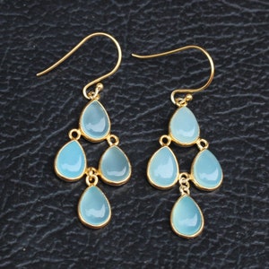 Chandelier Earring,Solid 925 Sterling Silver Jewelry,Aqua Chalcedony,Labradorite Danglers,Party Wear Dangle Earring,Anniversary Gift Earring