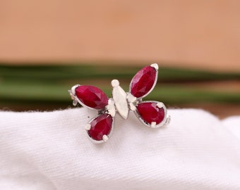 Silver Brooch Pin,Butterfly Brooch,Solid 925 Sterling Silver Gemstone Jewelry,Ruby Pin,Valentine Day Gift,birthday Gift,Gift for Kid Sister