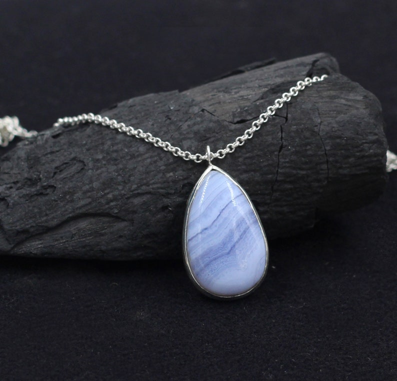 Genuine Blue Lace Agate Necklacesolid 925 Sterling Silver - Etsy