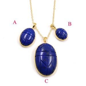 Sterling silverLapis Lazuli Scarab Carving Necklace,Handmade Pendant Necklace,Solid 925 Sterling Silver Jewelry,Christmas Gift