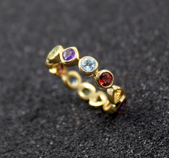 Eternity Band Ring with Amethyst, Blue Topaz, Citrine, Garnet, Peridot, Silver Eternity Band Ring with Amethyst, Blue Topaz, Citrine, Garnet, Peridot, Silver