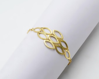Gold Plated Sterling Silver Marquise Link Bracelet, Geometric Chain Jewelry