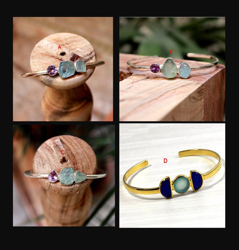 Aqumarine Bracelet,Chalcedony Lapis Gemstone Bangle,925 Sterling Silver Bracelet,Rough Aquamarine Amethyst Cuff,Gold Plated Jewelry