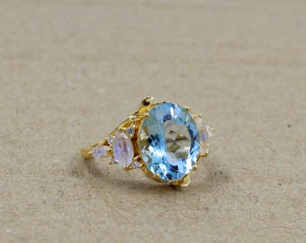 Blue Topaz Gemstone Leaf Ring: 925 Sterling Silver Jewelry