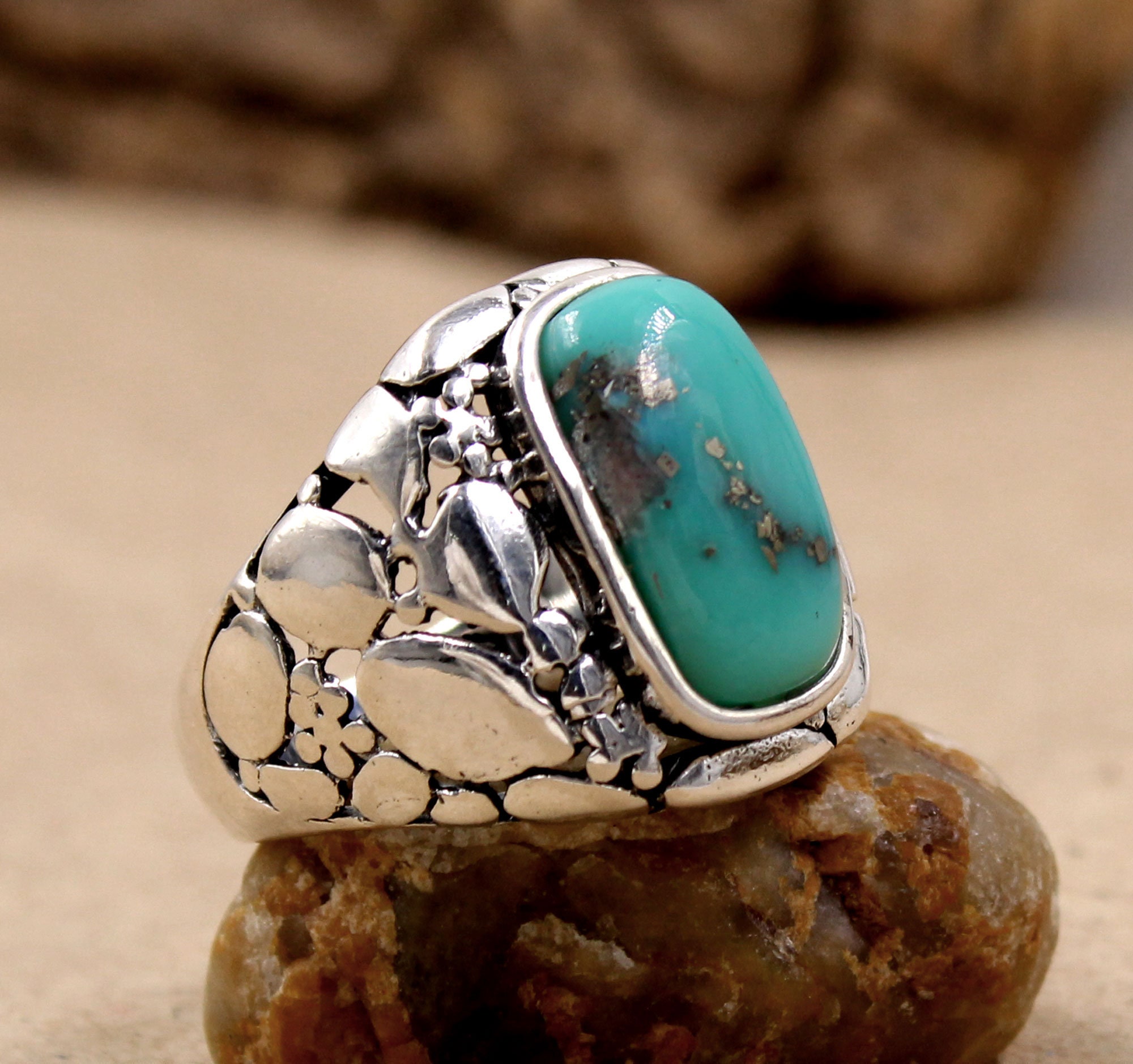 Handmade American Turquoise Ring: Wide Band Sterling Silver - Etsy