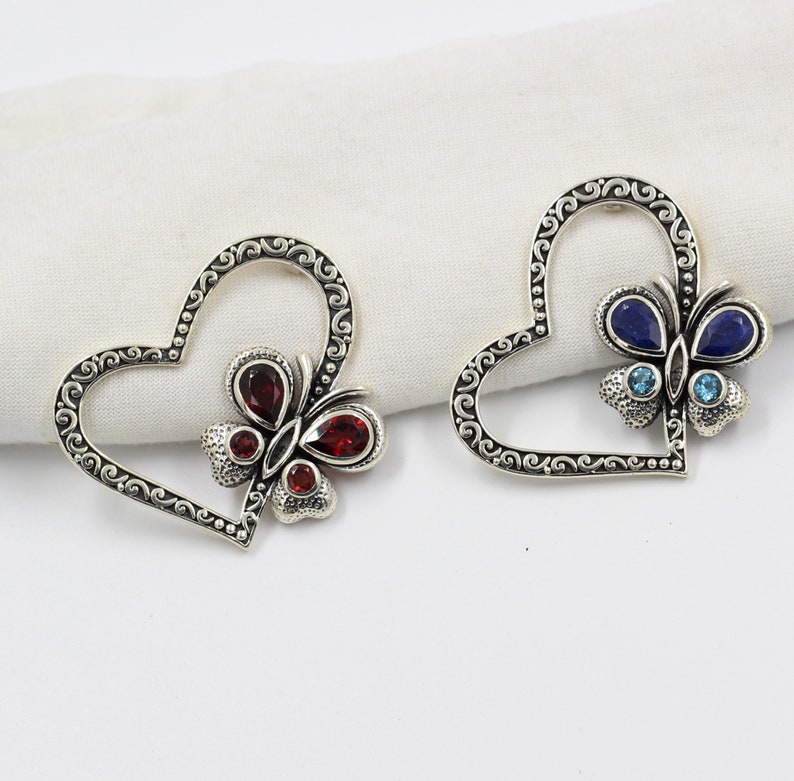 Garnet Gemstone Heart Shape Oxidized Pendant,Solid 925 Sterling Silver Jewelry,Valentine Gift Pendant For Girlfriend