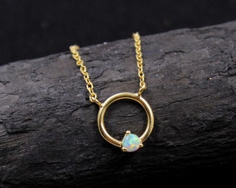 Silver Necklace,Gold Plated Opal Dainty Pendant Neckalce,925 Sterling Silver,Handmade jewelry,Office Wear Jewelry,Birthday Gift For Daughter