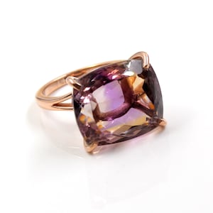 Handmade Rose Gold Plated Ametrine Ring: 925 Sterling Silver Cocktail Jewelry